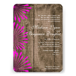 Rustic Wood Pink Flowers Wedding Invitations