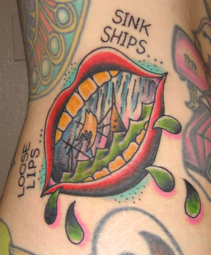  "Loose Lips Sink Ships" - Hip / Abdomen Tattoo by Jason Brooks of Rock 