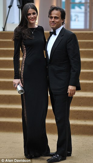 Coupled up: Liz Hurley's ex-husband Arun Nayar and Kimberly Johnson (left) and Green Shield stamp heir Tim Jeffries and his wife Marin