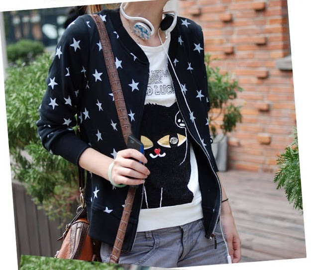 เสื้อคลุมแขนยาวรูปดาว สีดำ ญี่ปุ่น มือสอง 1096