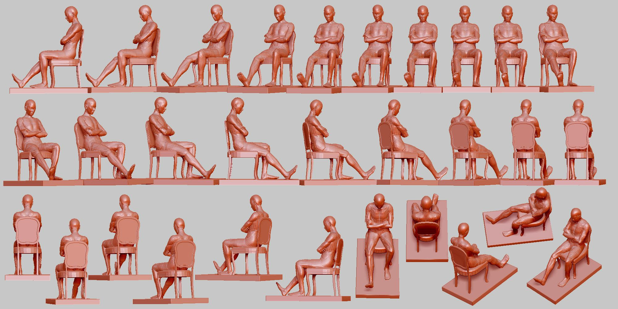 椅子に座って腕組み ポーズ 5 髪と形