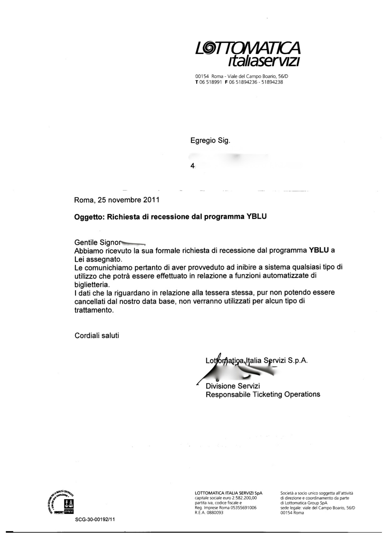 INIZIATIVA: Come disdire la Tessera del Tifoso. Lettera di ...