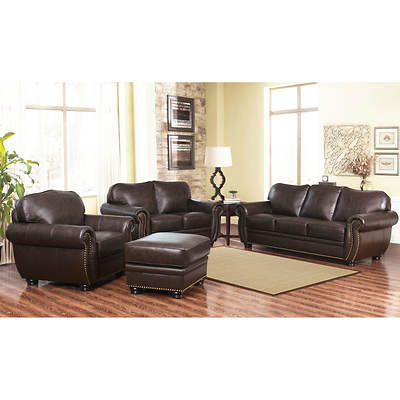 Abbyson Living Barrington 4-Piece Top-Grain Leather Living Room Set