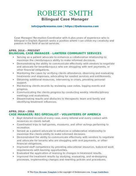 bilingual case manager resume samples qwikresume