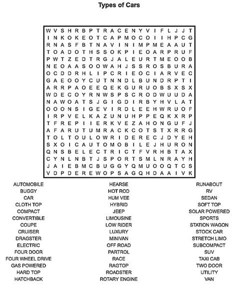  car word search free activity shelter