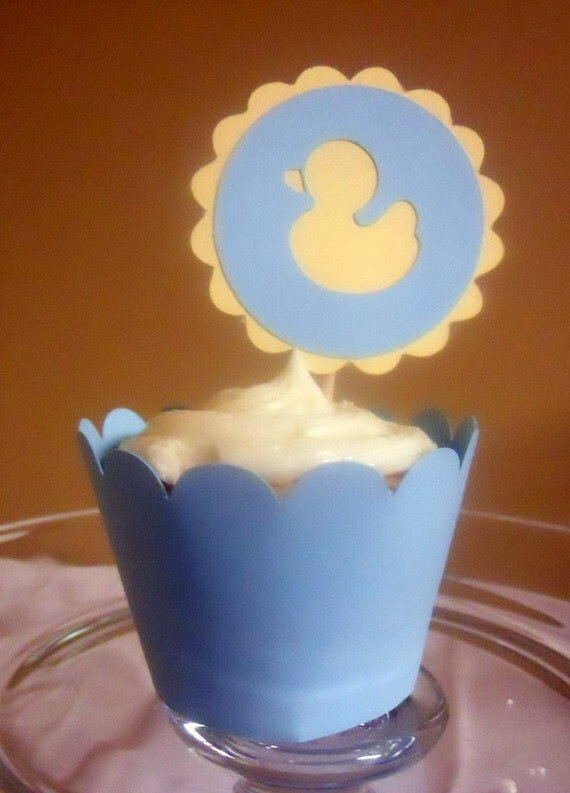 rubber duck cupcake topper with matching wrapper
