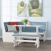 White Corner Breakfast Nook : Bench seats open to reveal hidden storage ;