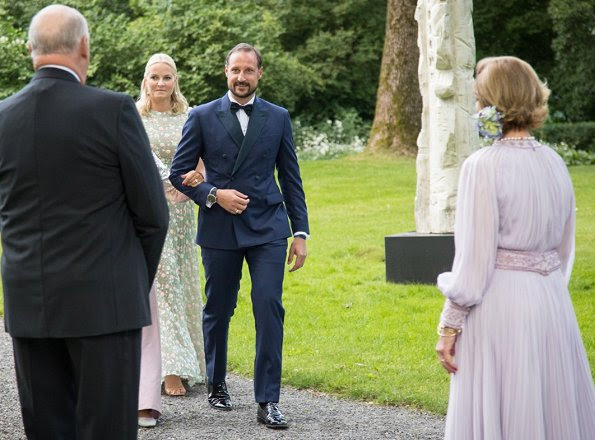 Crown Princess Mette-Marit wore Sandra Mansour Hand Embroidered Dress. Princess Märtha Louise and Princess Astrid, Mrs Ferner