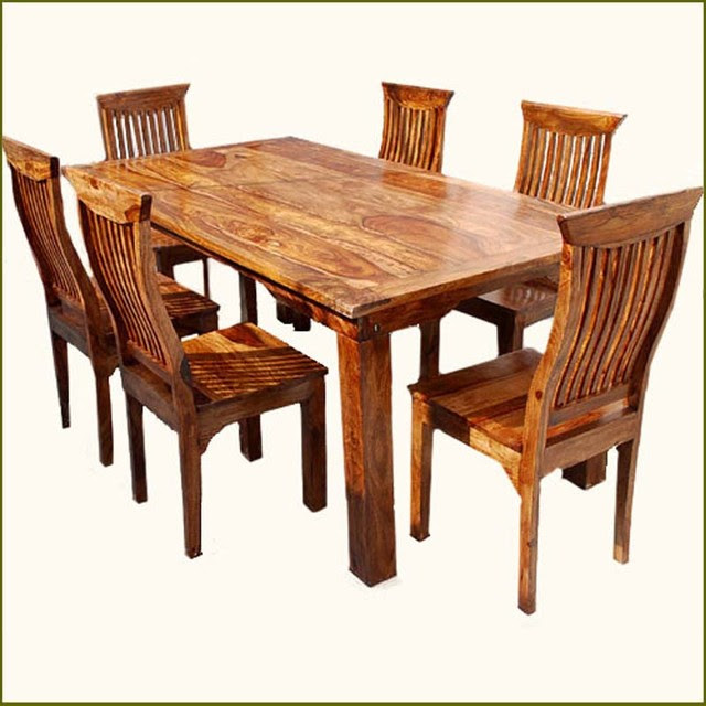 Rustic 7 pc Solid Wood Dining Table & Chair Set - Rustic ...