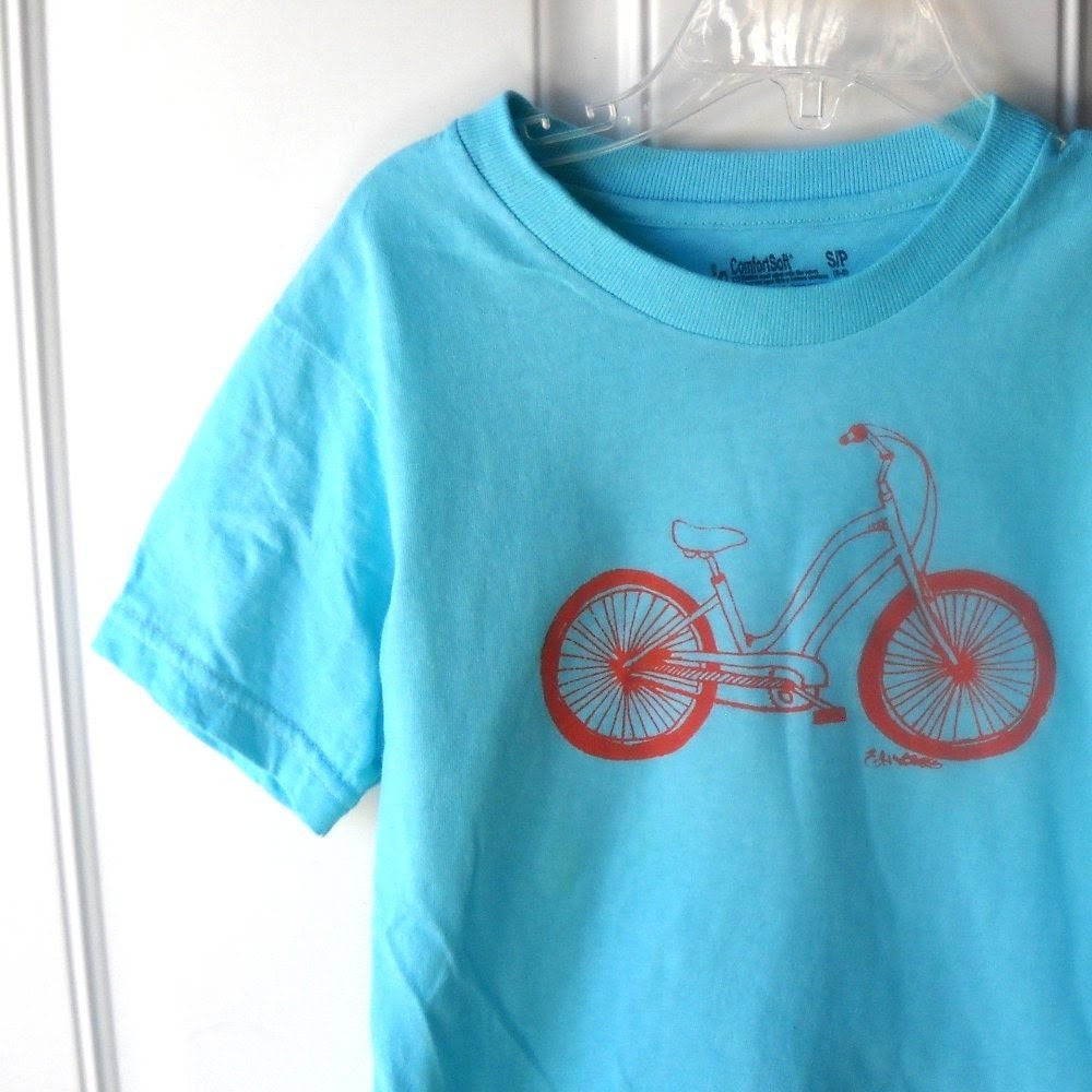 Cruiser bicycle cotton crew neck tee shirt for children and toddlers in turquoise or custom colors - CausticThreads