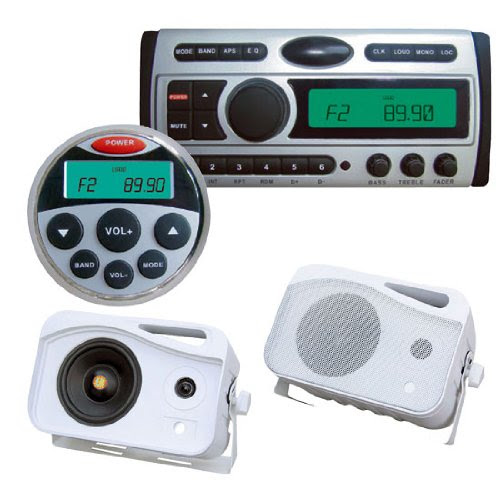 Pyle Full Audio Package for Boat/Car/Truck/SUV -- PLCDMR97 1.5-Din AM/FM Receiver CD/CDR/MP3/AM-FM Marine Grade Player + PLMR26 5