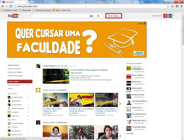 Aperte no botão “Enviar vídeos” (Foto: Reprodução/ Daniel Ribeiro)