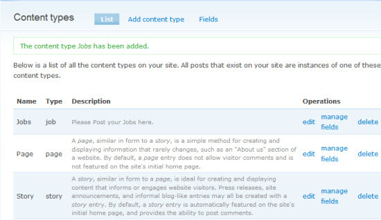 Create the Jobs content type