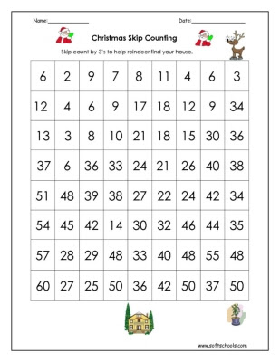 Christmas Skip Counting by 3 Worksheet