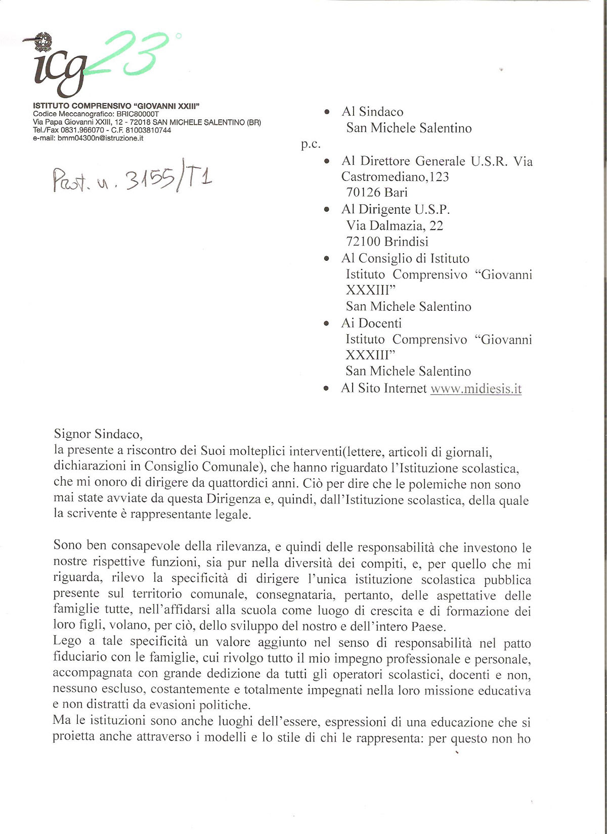 Lettera del Dirigente Scolastico D.ssa Maria Giuseppa Lotti ...
