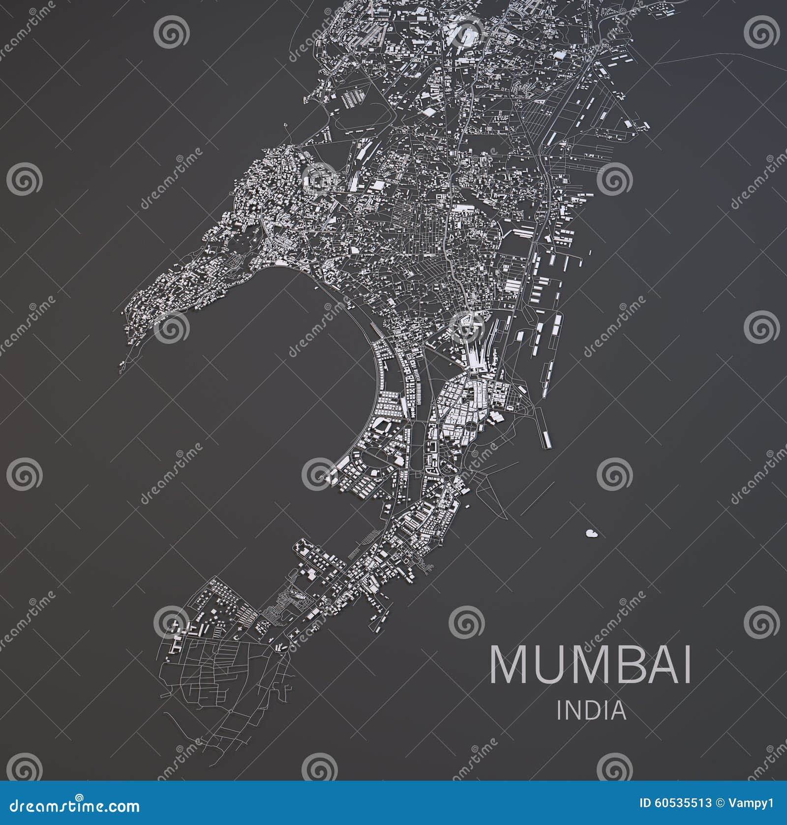 Map Of Mumbai, India, Satellite View Stock Illustration 