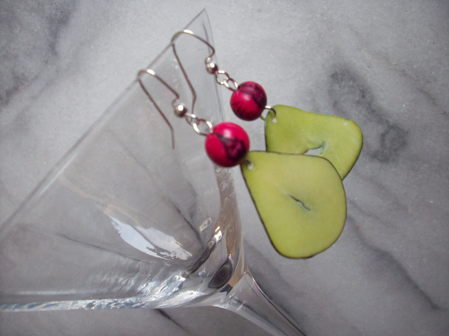 Tagua and Acai Earrings - Green and Fuschia
