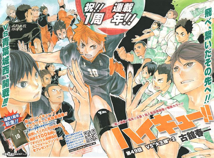 読書とジャンプ ジャンプ感想 ハイキュー 第４９話 ｖｓ 大王様 ２ 祝 連載１周年 第１回キャラ人気 投票開催巻頭カラー