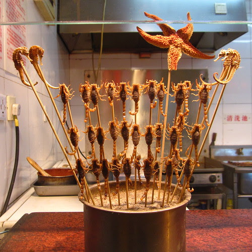 Scorpions, Seahorses, and Starfish on a stick, Wangfujing Night Market, Beijing