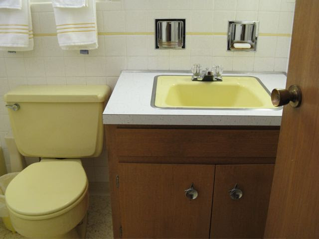 sunny bathroom complete with yellow orchids