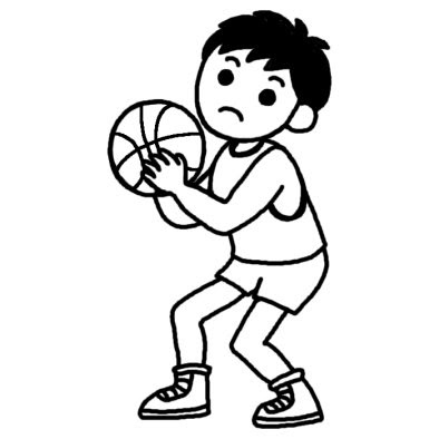 シュート1 バスケットボール 部活動 クラブ活動 運動 学校 無料 白黒イラスト素材