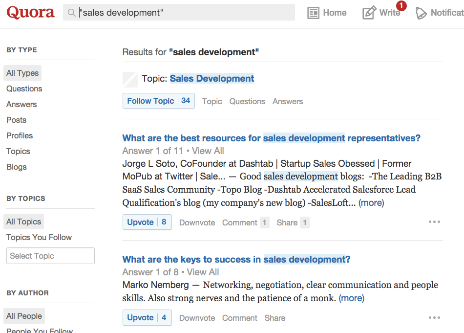 quora-sales-development-keyword-topic