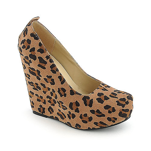 Soda Alfa-S womens animal print dress platform wedge