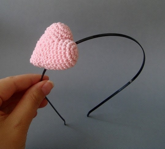 Headband with Light pink crocheted heart