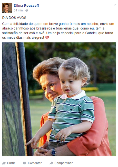 No Dia dos Avós, Dilma anuncia que será avó pela segunda vez
