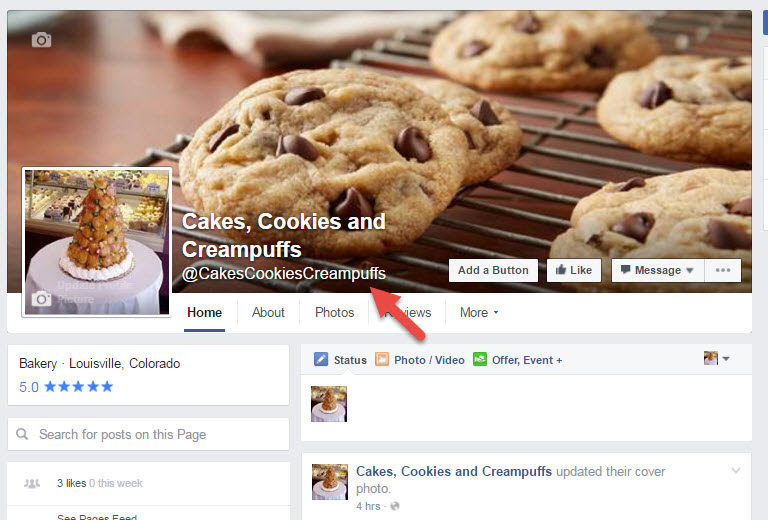 Facebook Page name with username