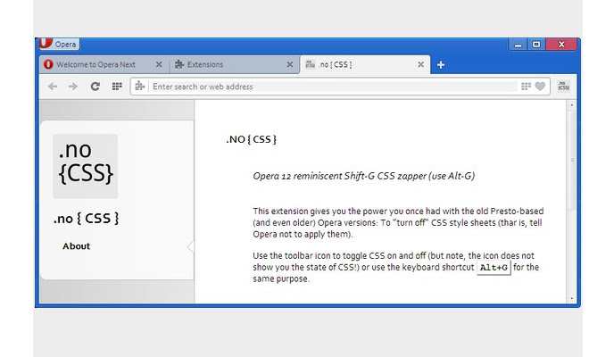 no css opera extension details