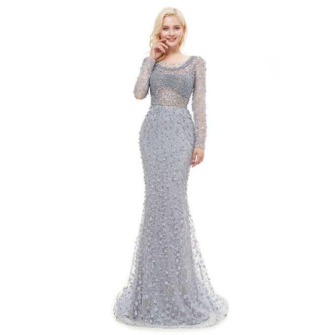 [Best Seller] Long Sleeves Evening Dresses Luxury 2020 Mermaid Heavy Crystals Beading Lace Arabic Women Formal Party Prom Gowns