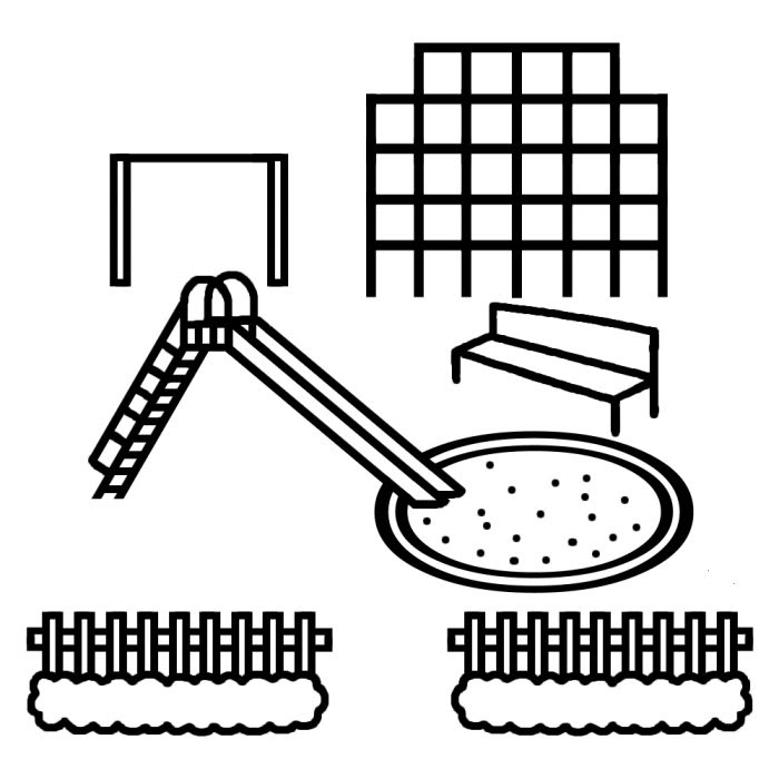 公園 白黒 建物5 乗り物 建物 無料イラスト素材