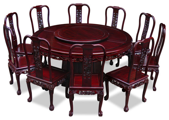 66" Rosewood Imperial Dragon Design Round Dining Table 
