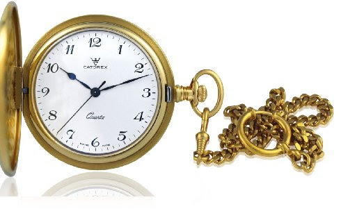 Catorex Men's 871.6.1087.120 Les Breuleux 18k Gold Plated Brass White Quartz Pocket Watch