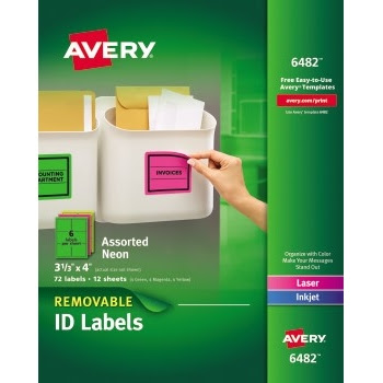 Avery Removable Labels, Removable Adhesive, Assorted Neon Colors, 3 1/3