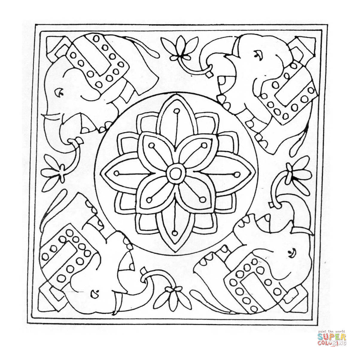 the Elephant Mandala coloring pages