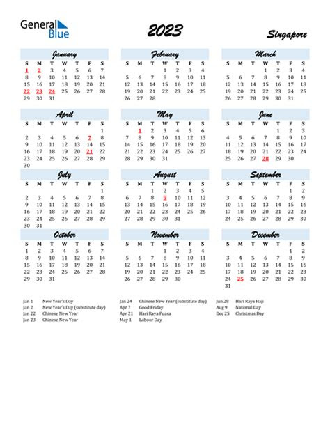  2023 singapore calendar with holidays