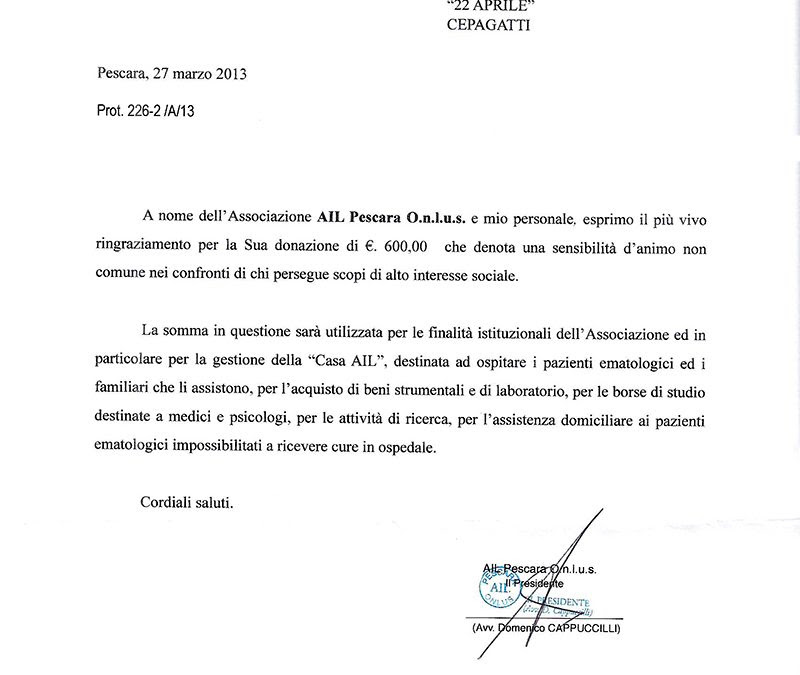 lettera.ingraziamento | Associazione 22 Aprile - Cepagatti