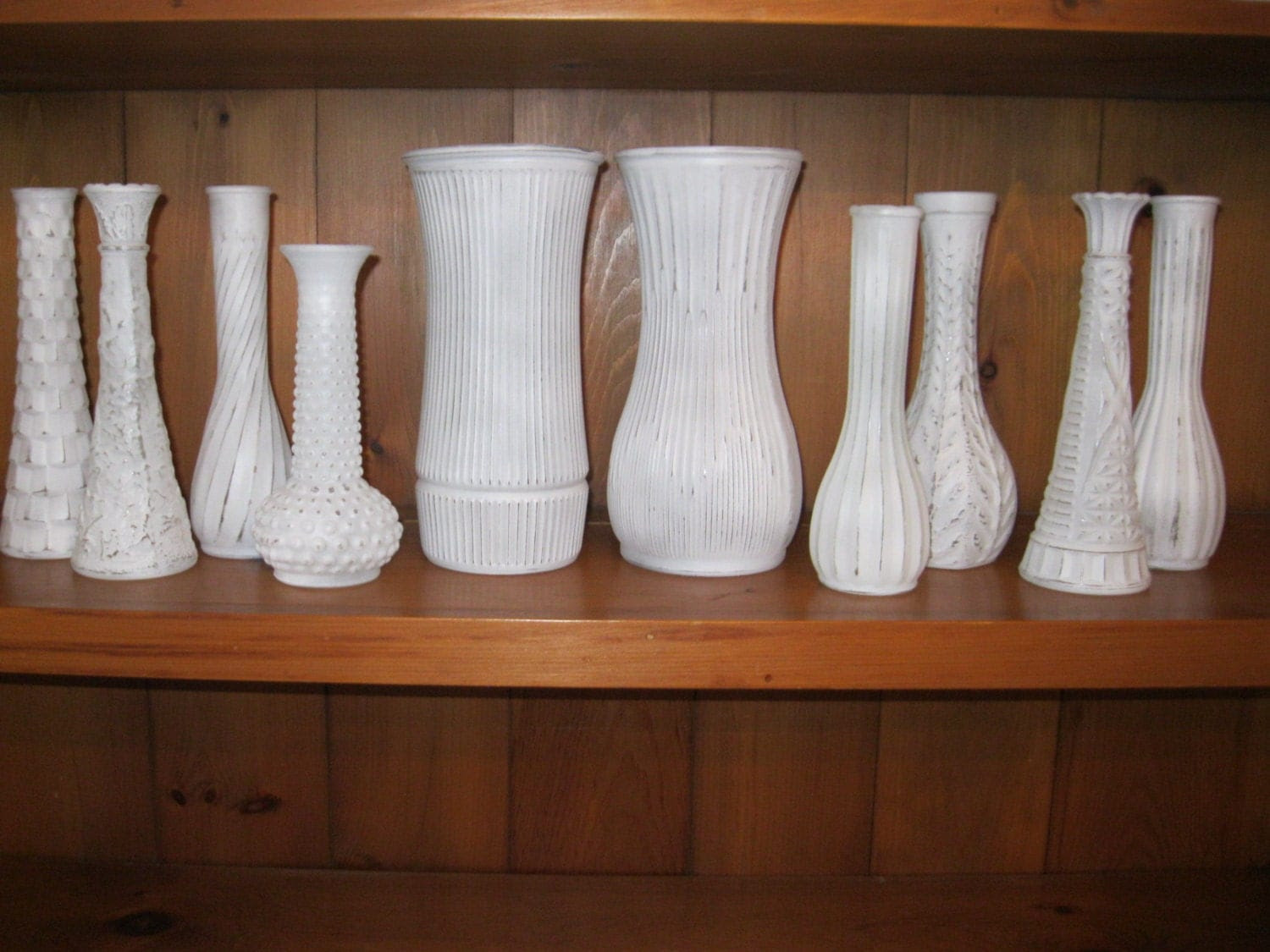 Shabby Chic White Vases / set of 10 / up cycled / painted vases / wedding decor / instant collection (053)