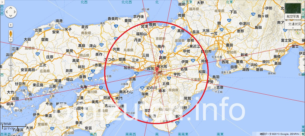 大阪府堺市から見た吉方位地図 主なパワースポット