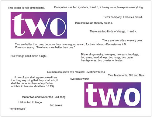 Two. Various sayings involving the word, "two."