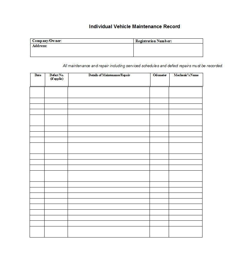 43 Printable Vehicle Maintenance Log Templates TemplateLab