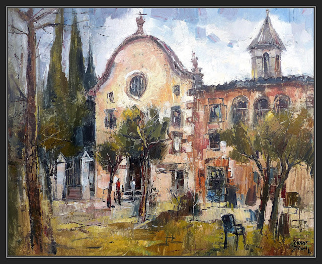 ORÍS-PINTURA-OSONA-SANT GENÍS-ESGLÉSIA-PAISATGES-POBLES-CATALUNYA-QUADRES-TARDOR-ARTISTA-PINTOR-ERNEST DESCALS-