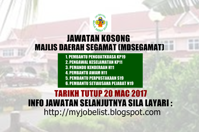 Jawatan Kosong Terkini di MdSegamat Mac 2017