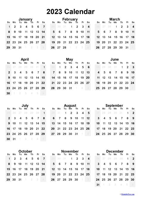  free 2023 yearly calendar printable one page printable calendar