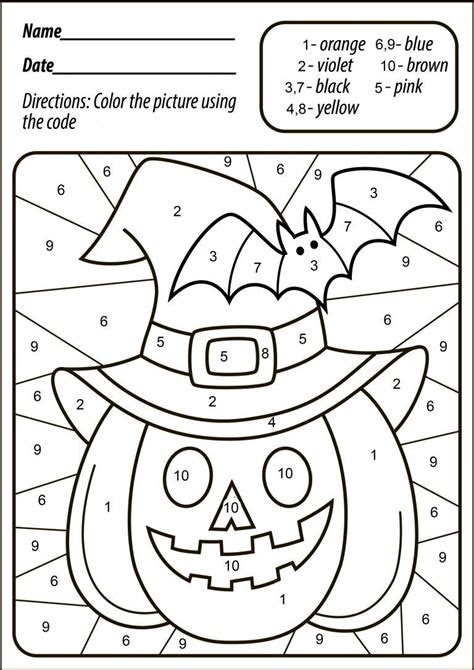  halloween color by number kindergarten