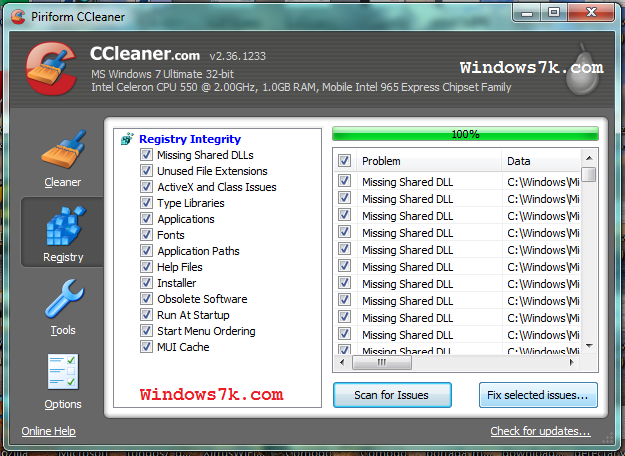 Limpiador de Registro Gratis para Windows 7  Gadgets y 