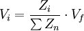 V_i={\frac{Z_i}{\sum{Z_n}}}\cdot{V_f} 