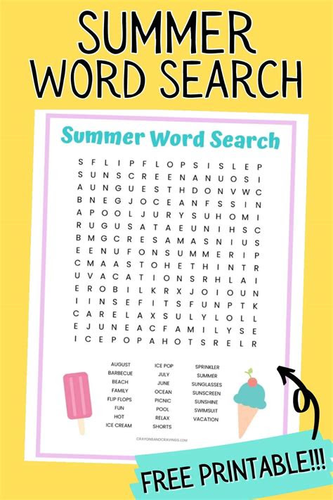 Fun activity during summer vacation. summer word search free printable worksheet for kids